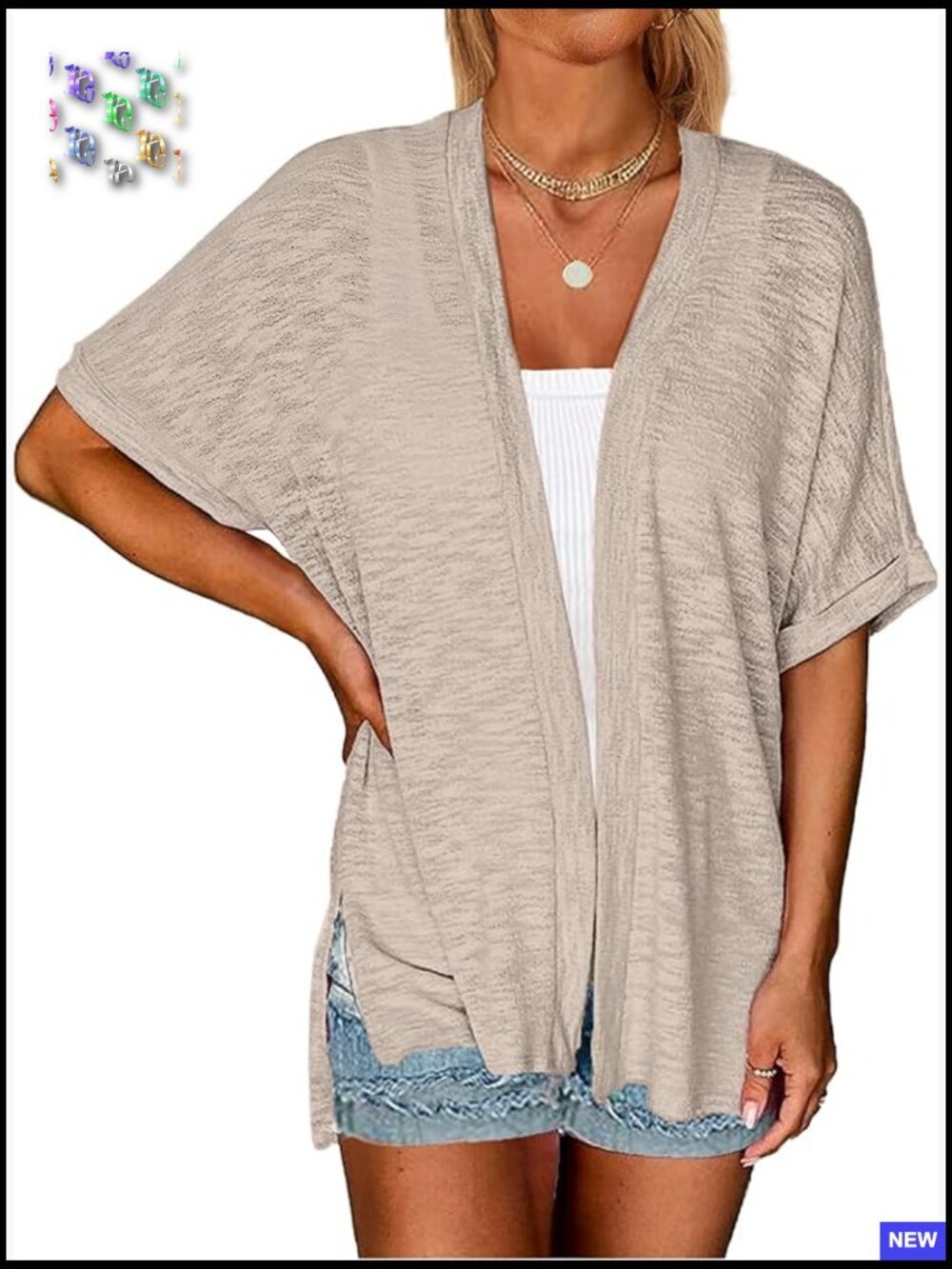 Lightweight Cardigan Open Front Short Sleeve Beach Coverup Summer Layering